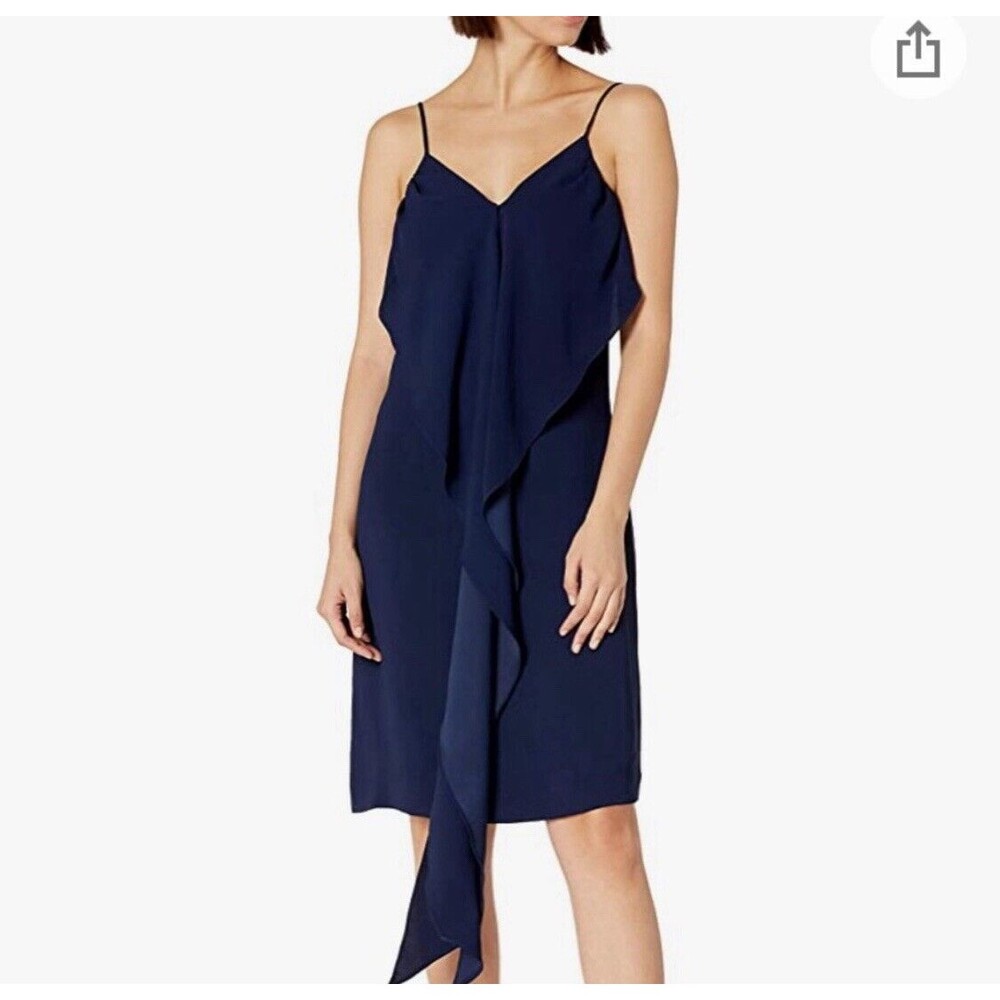 Trina Turk Women's Starry Navy Blue‎ Dress Draped Crepe Tie Front  Size 6 NWT
